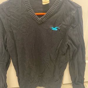 hollister black v neck with turquoise logo size large